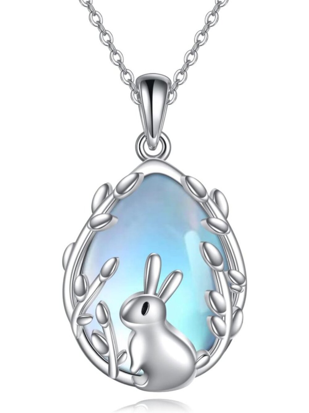Sterling Silver Animal Moonstone Pendant Necklace - Bunny, Koala, Hamster